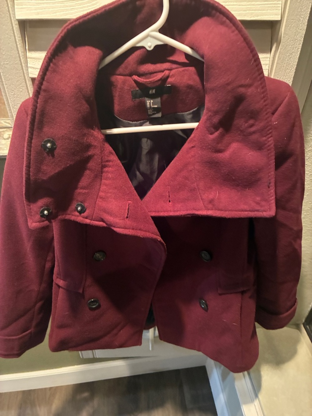 H&M Wine Red Double-Breasted Pea Coat - Picture 4 of 6